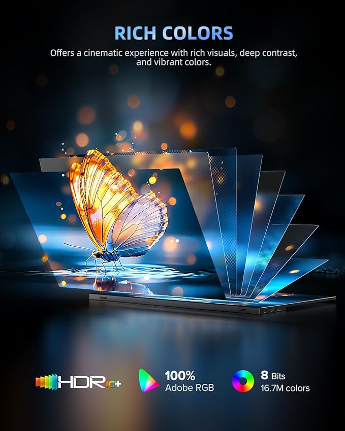 Newsoul 15.6” 4K UHD Portable Monitor, 3840x2400 Display, 100% Adobe sRGB, 600 Nits Brightness, 16:10 Aspect Ratio, HDR, USB-C HDMI Second Screen for Laptop/MacBook/Phone/Game Consoles