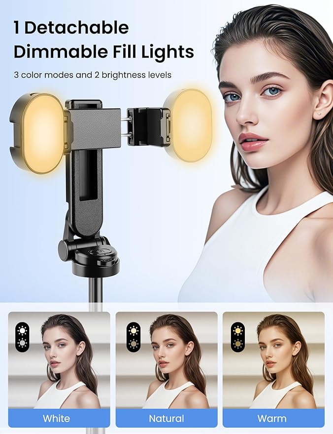 4-in-1 Multifunctional 360°Rotation Selfie Stick for iPhone with Fill Light for Low Light Environment & Indoor Scenes - Foldable Pocket LED Phone Selfie Stick Tripod