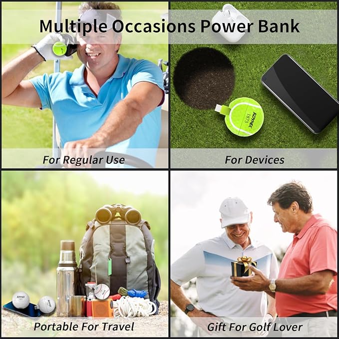 2000mAh Creative Golf Ball Power Bank, Emergency Mini Power Portable Charger USB-C, Compatible with iPhone15,16，17,15 Plus,15 Pro Max, Gift for Golf Lover Men Women (Tennis Golf Power Bank)