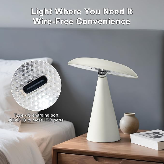 Elegant & Modern “Magnetic Cordless LED Table Lamp – Portable Touch-Dimmable Bedside Light for Bedroom, Living Room & Small Spaces (Cream)”