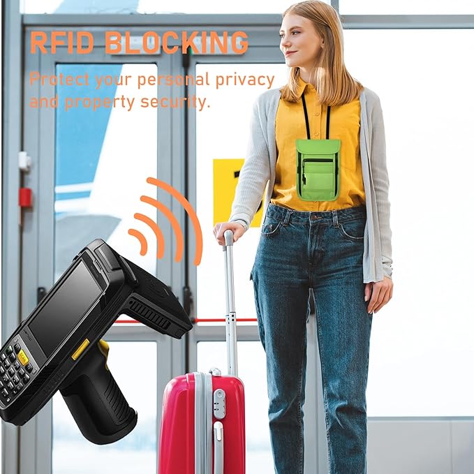 sundee Travel Neck Wallet with Double Zippers, RFID Blocking Passport Holder with Adjustable Neck Strap for Men and Women to Keep Cash, Credit Cards and Travel Documents Safe - Grass Green