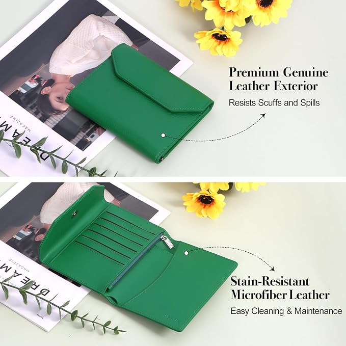 Passport Holder Cover,Passport Book Holder,Rfid Blocking Travel Wallet Protect Your Card Security,Leather Travel Document Organizer for Men Women,Airport Essentials Gift (Green)