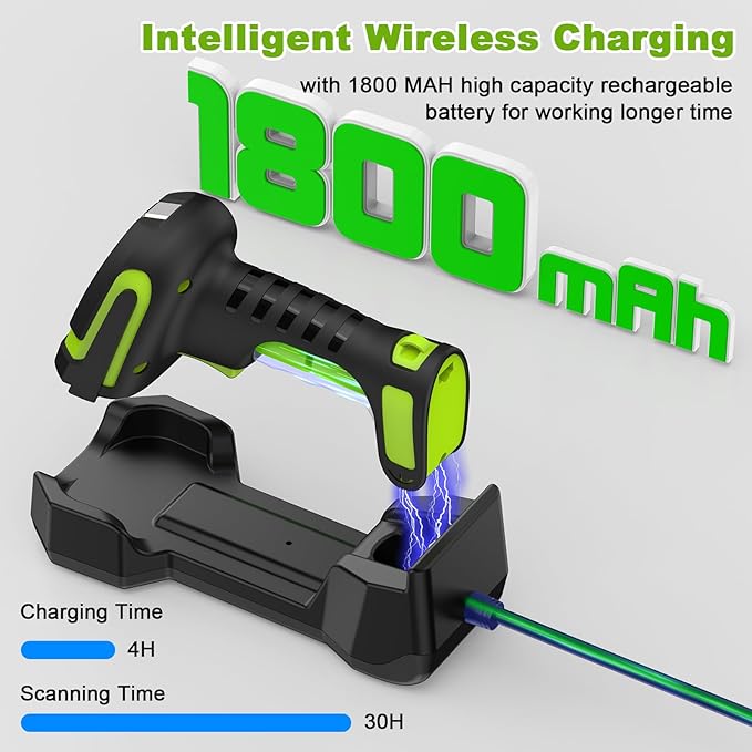 Industrial 433Mhz Wireless Barcode Scanner with Charging Cradle,IP65 Drop-Proof 2-in-1 Bluetooth and 433Mhz Barcode Reader for Laptop Desktop Tablet Android iOS,ipad