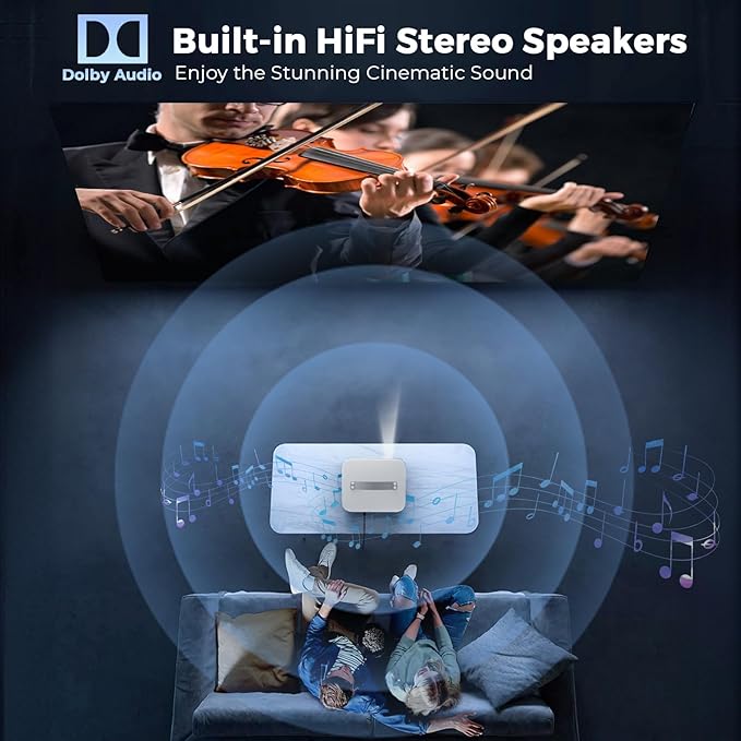 [Official-Apps/AI Movin 2.0 OS/1800 ANSI] Portable-Projector-4k with WiFi and Bluetooth, 35W DoIby Audio, AI Auto Focus with HDR10+, Lisowod 4k Support Outdoor Smart Proyector Compatible with Netflix