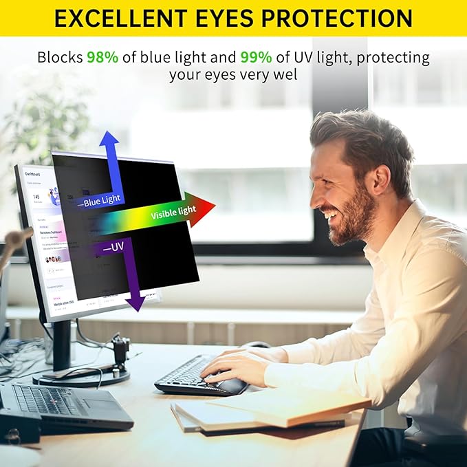 21.5 Inch Computer Privacy Screen for 16:9 Computer Monitor, Anti-Blue Light Monitor Privacy Screen Filter, Anti-UV Computer Screen Privacy Shield