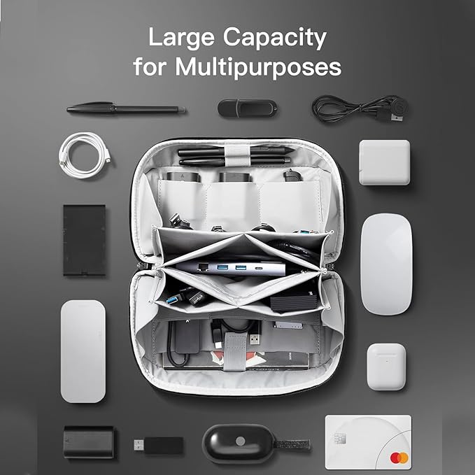 Electronics Travel Organizer - 180° Opening Tech Pouch, Waterproof Cable Storage Case, Portable Durable Design, Multi-Layer Organizer | Travel Bag for Wires, Chargers, Gadgets, Cosmetics, Office Daily