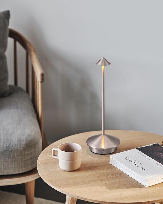 Modern Cordless Table Lamp Set of 2, Portable LED Desk Lamps, 5000mAh Rechargeable Battery Operated Lighting for Bedroom Dining Room Restaurant Coffee Shop Camping Night Light (Brushed Nickel)