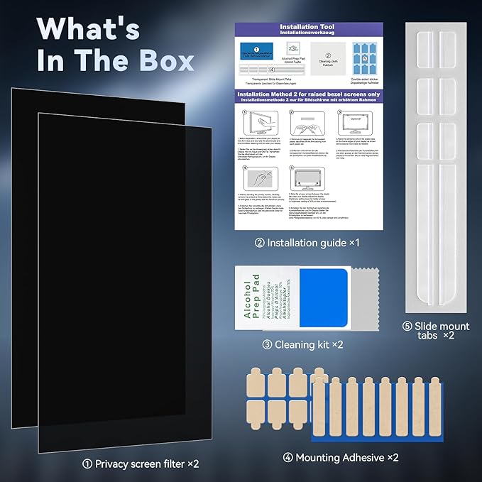[2-Pack] 23.8 Inch Computer Privacy Screen Filter for 16:9 Widescreen Monitor, Removable Eye Protection Anti Glare Blue Light Filter Privacy Shield, Anti Scratch Anti Spy Screen Protector Film 23.8 In