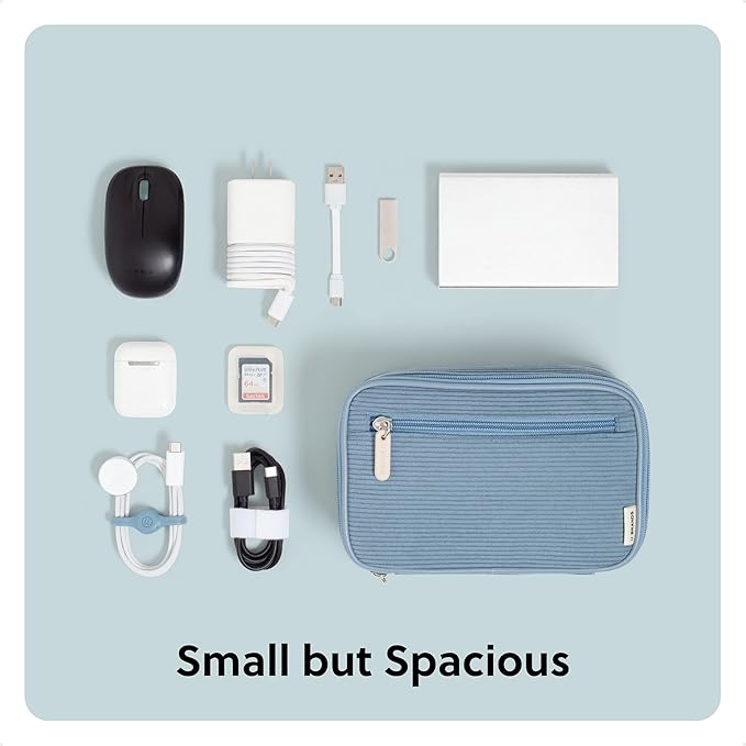 U Brands Dual Zip Corduroy Travel Electronics Organizer, Tech Carry Case, Portable Travel Bag, Cord Storage, 8" x 5.25" x 2.5", Haze Blue