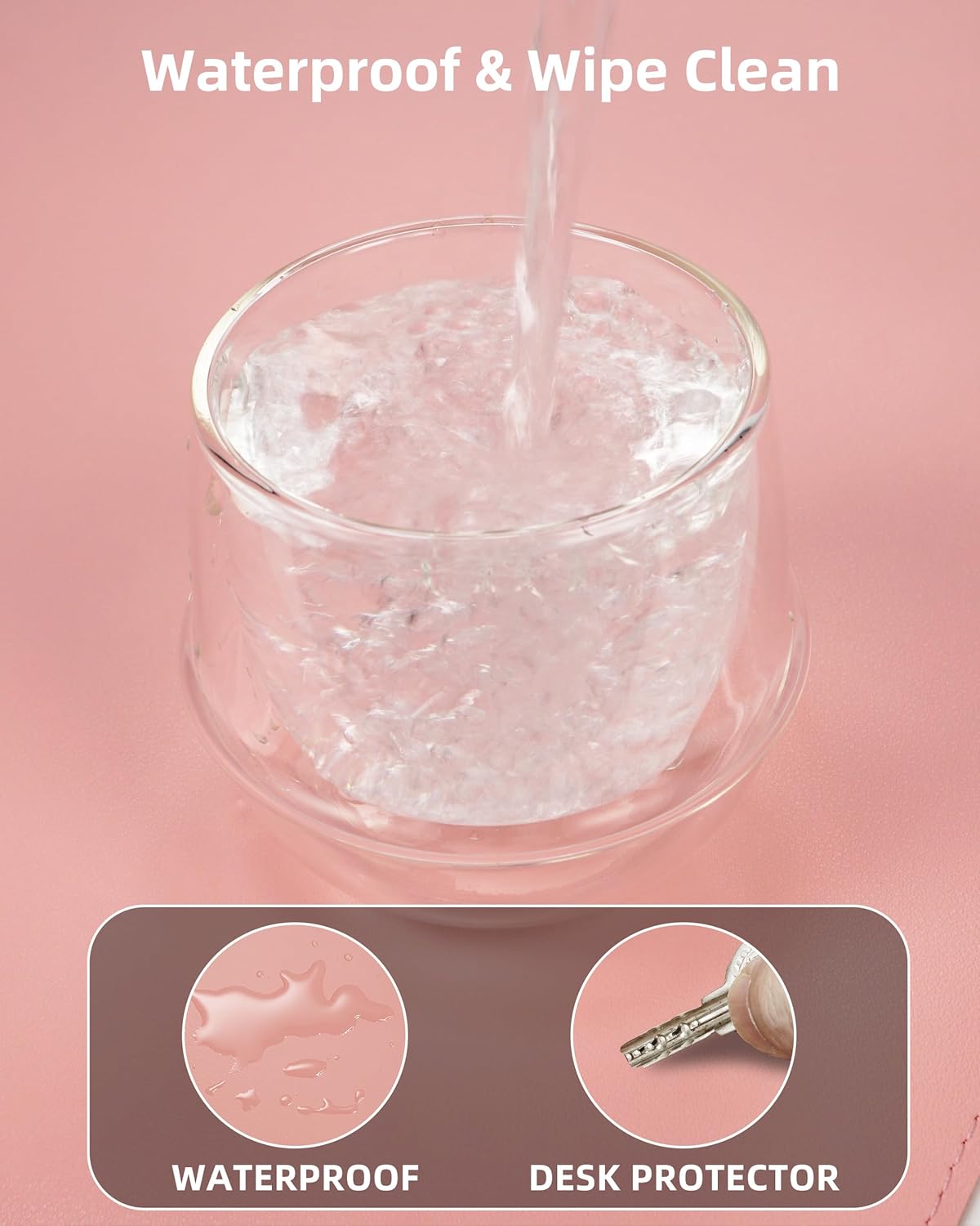 Large Desk Pad Mat - Waterproof Mouse Pad & Desk Protector, Non-Slip XL PU Leather Gaming Mat for Keyboard/Mouse, Stitched Edge with Ergonomic Support, 47"x17" (Pink)