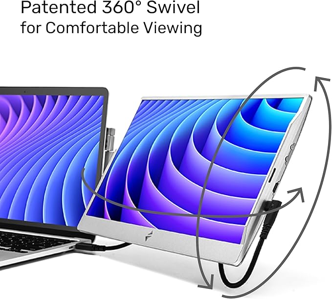 SideTrak Swivel 14" Patented Attachable Portable Monitor for Laptop | FHD TFT Laptop Dual Screen | Mac, PC & Chrome Compatible | Fits All Laptops | Powered by USB-C or Mini HDMI (Light Silver)
