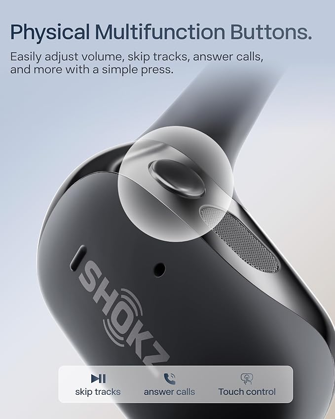 SHOKZ New OpenFit 2+ Open-Ear Headphones, Dolby Audio Enabled, Comfortable Earbuds with Soft Ear Hooks, 48H Playtime, IP55 Water-Resistant, USB-C Fast Charging, Wireless Charging, Carrying Bag, Black