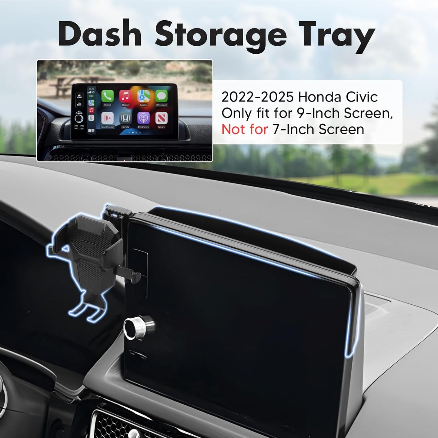 FIILINES Phone Holder for Honda Civic 2022-2026 (Fit 9" Touch Screen), Phone Mount with Dash Organizer for Civic Accessories, 360 Degree Rotation Dash Mount Cell-Phone Holder