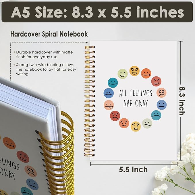 Wheatwin Mental Health Journal, Feelings Journal for Kids Young Adults, Feelings Emotion Wheel Notebook, Mood Journal, Therapy Psychology Inspirational Spiral Notebook Gifts for Kids Student Teen 5.5x8.3
