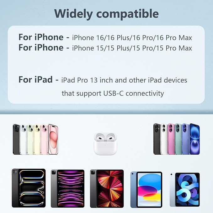 10FT for iPhone 16 15 Charger Fast Charging, Long USB C to C Charger Cord with 20W Type C Phone Fast Charging Block for iPhone 16/16 Pro/16 Pro max/16 Plus, iPhone 15/15 Pro/15 Pro max/15,iPad, 2Pack