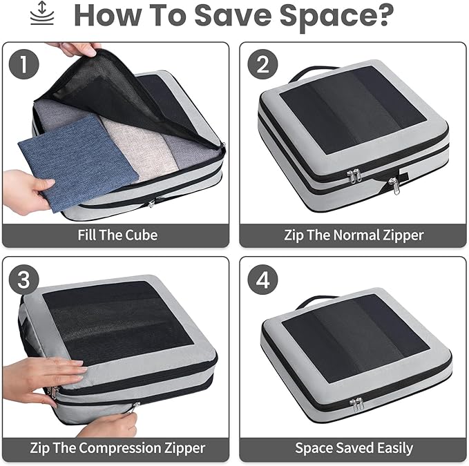 8 Set/6 Set/4 Set Compression Packing Cubes for Travel, Lightweight Vacation Travel Essentials, Travel Accessories for Suitcase Organizer Bags Set, Durable Luggage Organizer