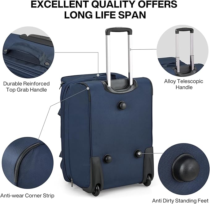 Hanke Large Expandable checked Luggage Suitcases with Wheels Foldable Duffle Bag for Travel suitcase for Women Men Garment Bag（Blue）