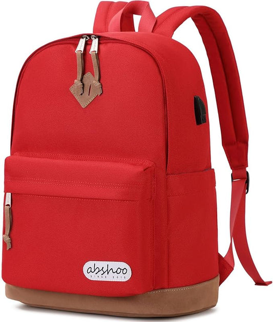 abshoo Classical School Backpack For Middle High School Water Resistant Bookbag College Travel Daypack (Red)