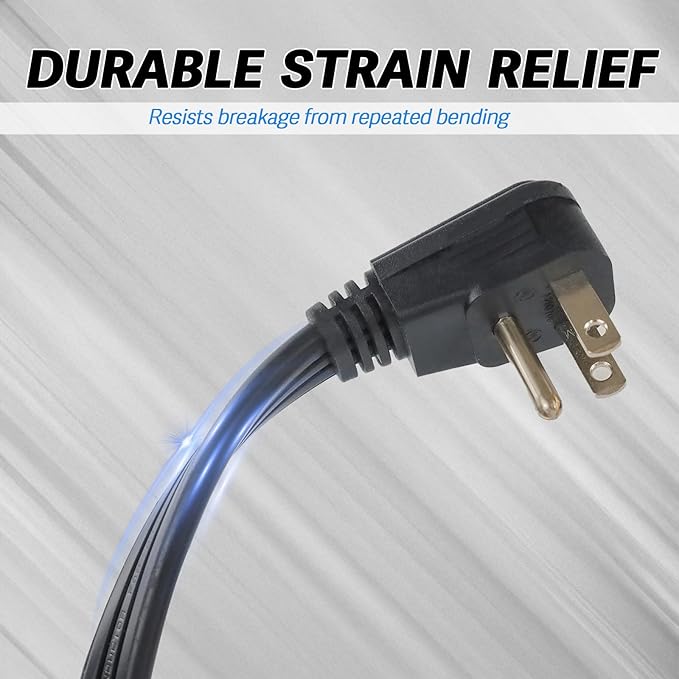 EP 15 Ft 3 Outlet Extension Cord with Flat Plug, 3 Prong Grounded, 16/3 SPT-3 Power Cable for Indoor Use, Black, 2 Pack