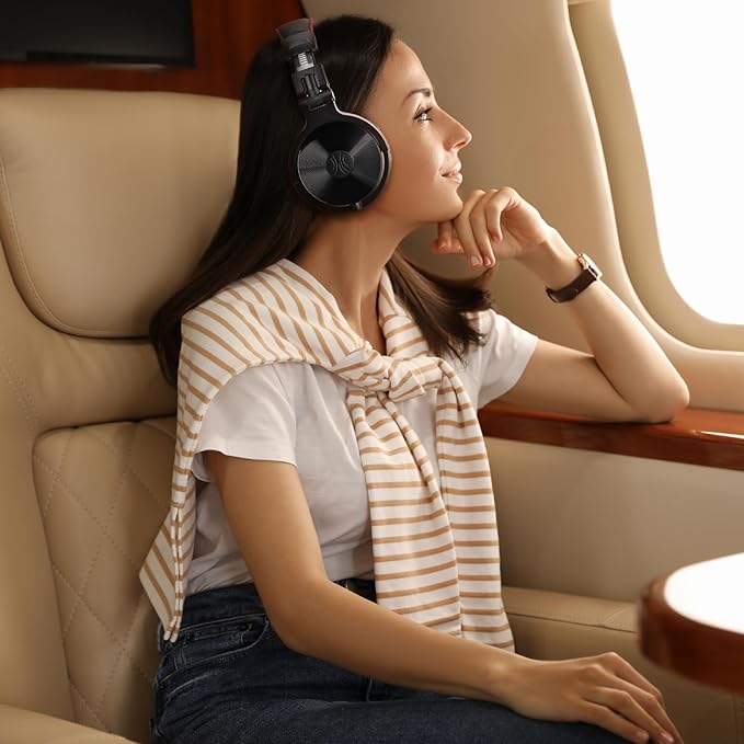 OneOdio Bluetooth Over Ear Headphones, 110 Hrs Wireless/Wired Stereo Sound Foldable Headsets with Deep Bass 50mm Neodymium Drivers for PC/Phone/Tablet - Studio Wireless Pro C, Red