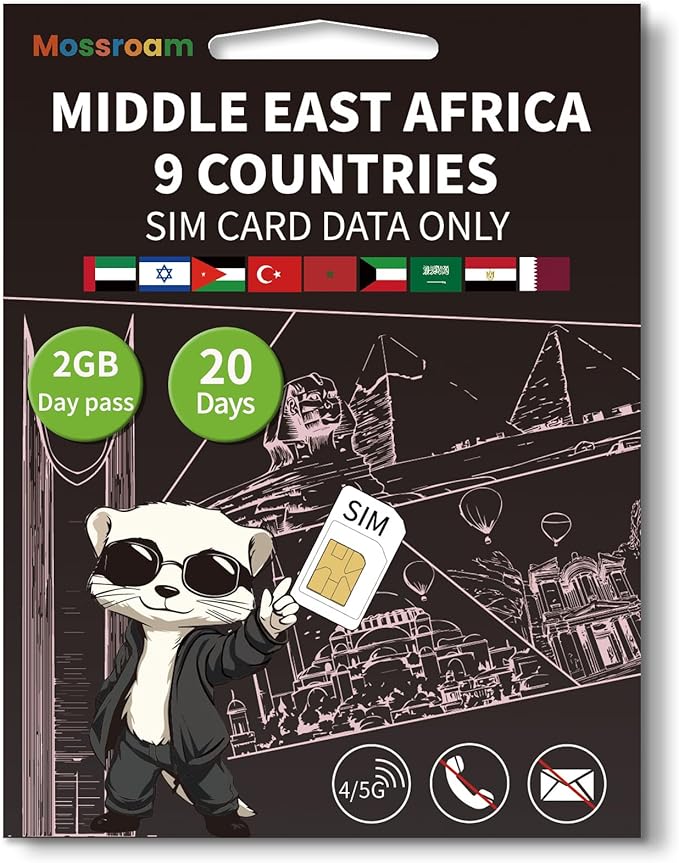 3-in-1 SIM Card for 9 Countries in The Middle East and Africa– Prepaid Data Plans | Daily 2GB,20 Days | Unlimited 4/5G Speed Internet