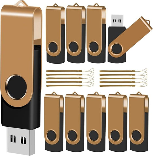 EASTBULL 4GB USB Flash Drive Bulk Thumb Drives 10 Pack with Lanyards USB 2.0 Memory Sticks Zip Drive Pen Drive for Storage and Backup Gold 10PCS 4GB