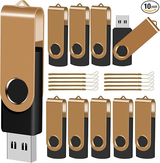 EASTBULL 64GB USB Flash Drive Bulk Thumb Drives 10 Pack with Lanyards USB 2.0 Memory Sticks Zip Drive Pen Drive for Storage and Backup Glod 10PCS 64GB