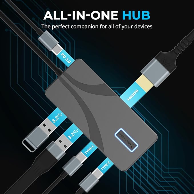 SABRENT USB Type-C 5-Port Hub with 10Gbps USB 3.2 Ports, 4K@60Hz HDMI, 100W PD Input, 80W Charging, 2X USB-A, 2X USB-C, Compact Aluminum Dock for Laptop Tablet Smartphone – HDR/HDCP (HB-TG5P)