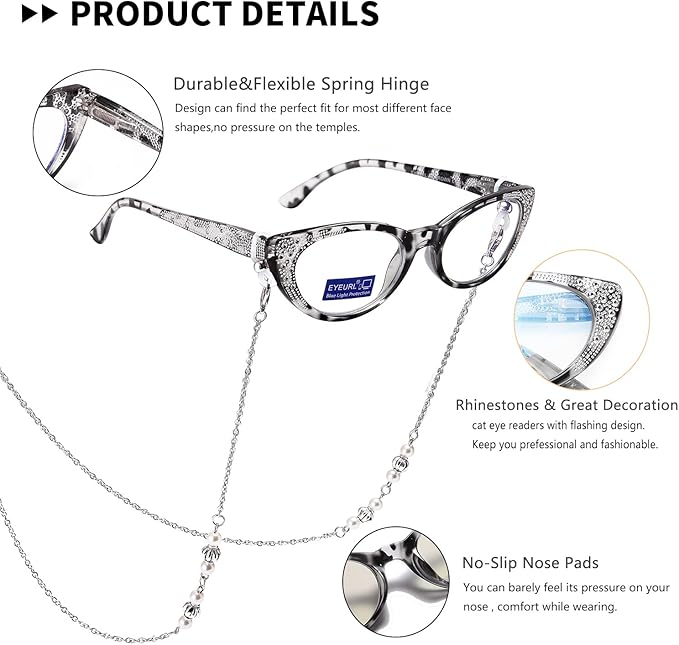 EYEURL Cat Eye Reading Glasses for Women Blue Light Blocking 4 Pack Computer Readers 0.75 Spring Hinge Anti UV Fashion Lightweight Frames Eyeglasses