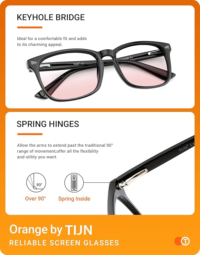 TIJN Blue Light Blocking Glasses for Women Men Clear Frame Square Nerd Eyeglasses Anti Blue Ray Computer Screen Glasses