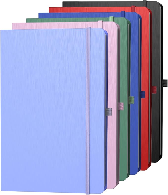 A5 Lined Journal Notebook, 7mm College Ruled Notepad, Journaling for Writing, Work, School, Travel and Note Taking, Hardcover 160 Pages (80 Sheets) 5.79 x 8.3 inches 6 Pack Multicolored