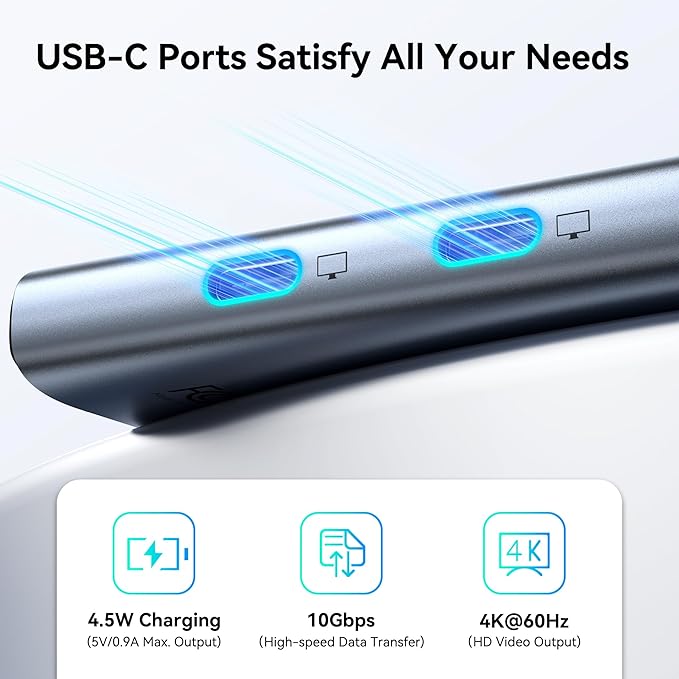 USB C Docking Station Dual Monitor 4K@60Hz DP Alt Mode, USB C Video Hub with 10Gbps Data Transfer, 100W PD Charging, USBC Splitter for Dell/HP/Lenovo, Portable Monitor and More Type C Devices