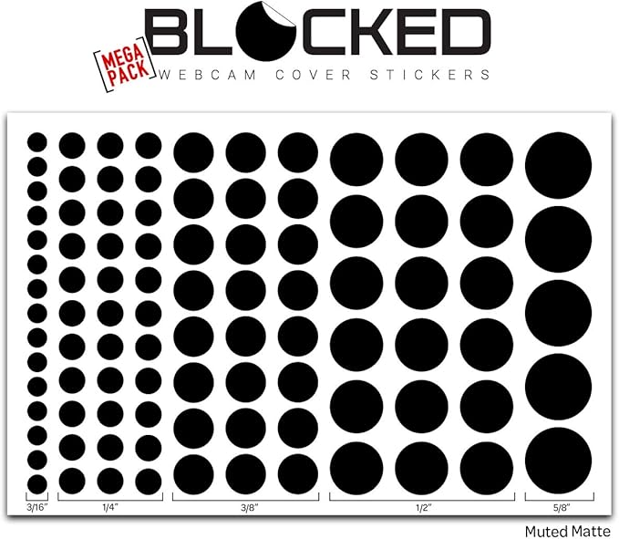 BLOCKED Stackable Webcam/Camera Vinyl Covers | 95 Low-Tack Restickable Webcam Sticker | 5-Sizes | Black 95-Pack (Muted Matte)