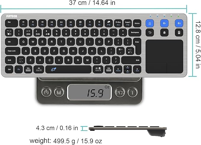 Arteck Universal 2.4G Wireless and Bluetooth Touch TV Keyboard Multi-Device with Easy Media Control and Build-in Touchpad Keyboard for Smart TV, TV Box, TV-Connected Computer, Mac, HTPC