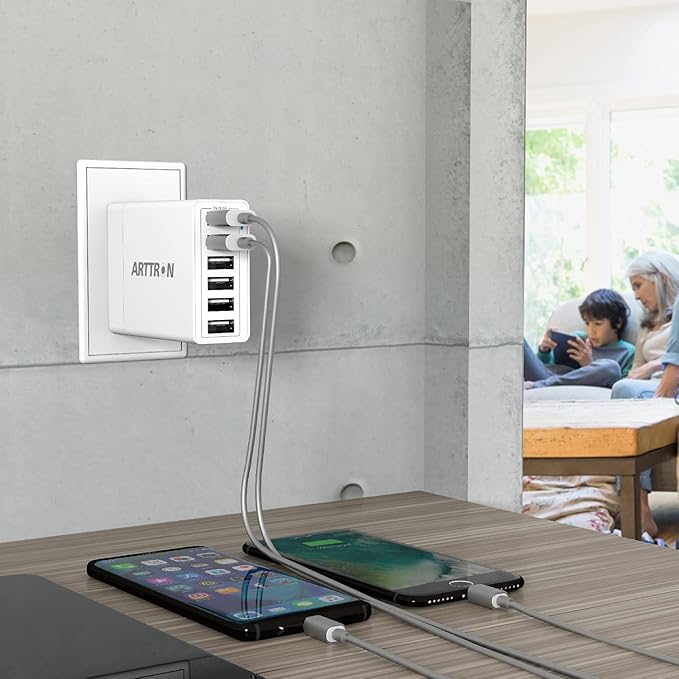 USB Wall Charger Adapter, Arttron 40W 6-Port Foldable Wall Plug Multiport Charger for iPhone iPad Tablets Smartphones, Home Office Use