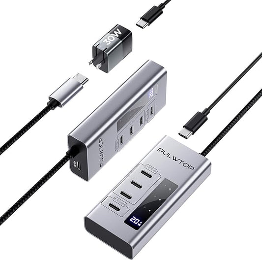 Powered USB C Hub, 4 in 1 USB C Hub Support Data 10Gbps & Charging(Not Support Video), USB C Powered Hub 10Gbps Ports for iMac, MacBook Pro/Air, iPad, XPS, USB Hub with 30W PD Power Adapter