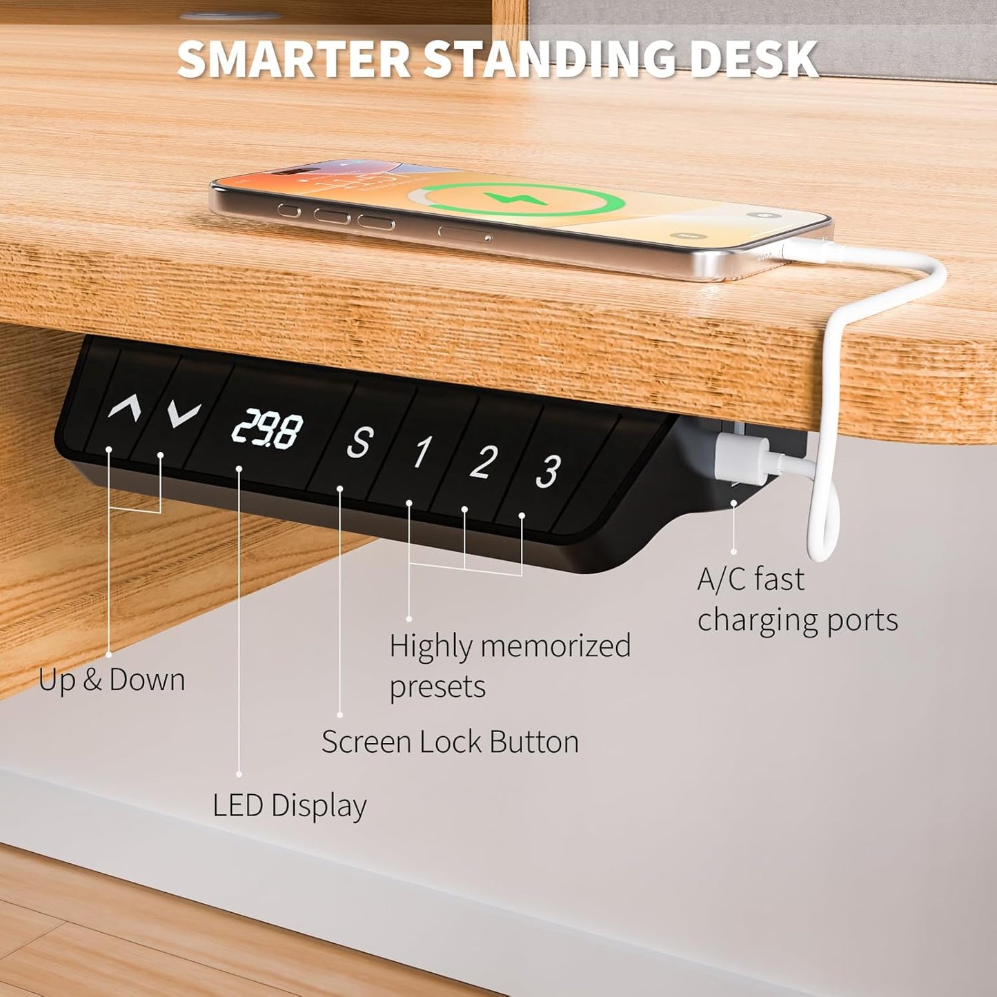Electric Standing Desk, 63 * 30 Inches Adjustable Height with 4 Drawers, Double Storage Shelves, Home Office Workstation Sit Stand up Desk (Nature)