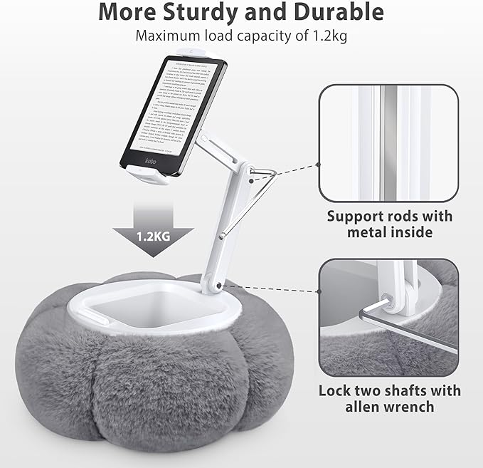 CreaDream Pumpkin Tablet Pillow Stand Holder for Kindle iPad, Adjustable Phone Pillow Stand for Lap Bed with Detachable Snack Bowl, Compatible with 4.7"-13" Tablet, iPad, iPhone, Samsung Tabs, Kindle