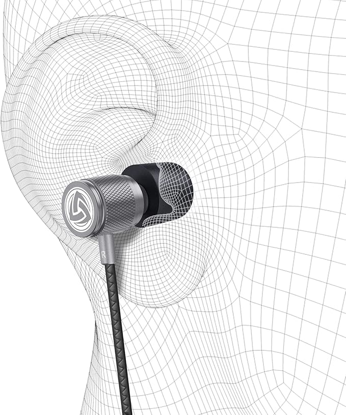 LUDOS Ultra Wired Earbuds in-Ear Headphones, 5 Years Warranty, Earphones with Microphone, Noise Isolating Ear Buds, Memory Foam for iPhone, Samsung, School Students, Kids, Women, Small Ears - Grey