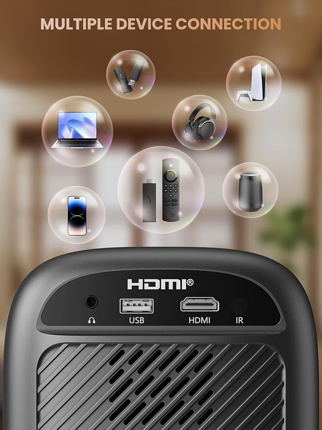 [Electric Focus] GROVIEW Mini Projector Bluetooth, Fully Sealed Portable Projector, 75% Zoom & Low Noise, Movie Projector for Phone/Laptop/Stick/HDMI/USB-Gray