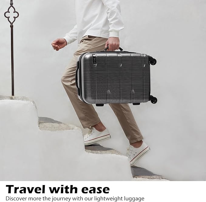 Coolife Luggage Expandable 3 Piece Sets PC+ABS Spinner Suitcase 20 inch 24 inch 28 inch (Charcoal., 3 piece set)