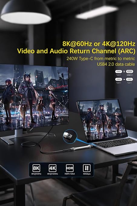 Duttek Thunderbolt 5 (USB-C) Cable Short 5 inch, 240W PD Fast Charging, Up to 80Gb/s of bi-Directional Data Speed, Short USB C Cable for MacBook, Android Auto and More Type-C Devices. White