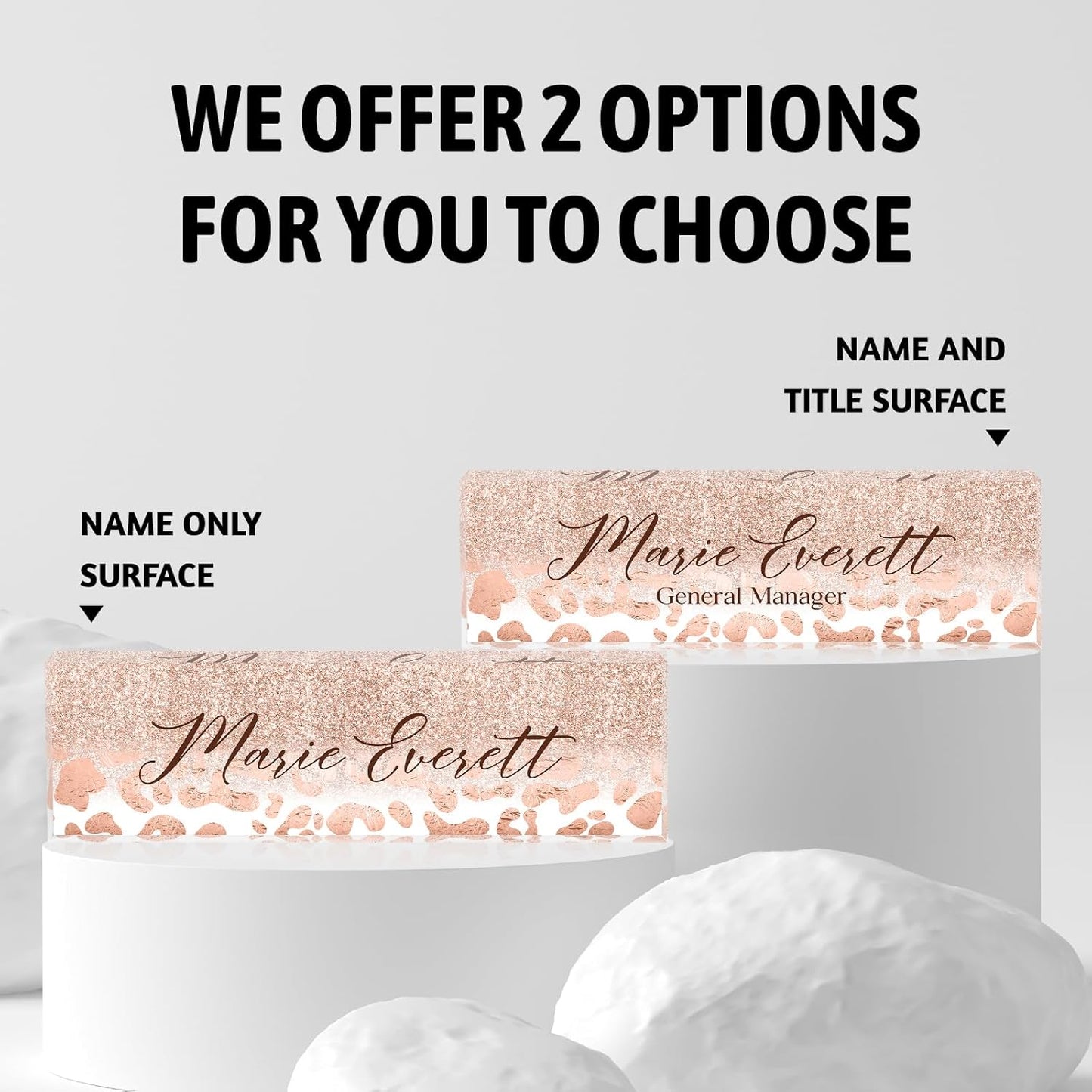 Custom Name Plate for Desk | Personalized Desk Name Plate | Personalized Boss Employee Appreciation Gifts | Acrylic Name Plate Office Desk Accessories (A-Rose Gold Leopard Print)