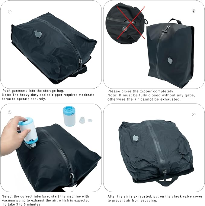 Travel Vacuum Bags,Reusable Space Saver Bags with IP67 Waterproof Zipper 17L Packing Cubes for Suitcase, Compression Bag Backpack,Luggage,Yoga,Swim,Beach(1PACK,Black)