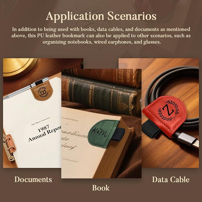 Personalized Bygone Mark Bookmark with Pen Holder,Engraving Leather Magnetic Bookmarks Vintage 26 Letters Name Initials Text Book Marker Clips Gifts for Reading Book Lovers Women (Blue, C)