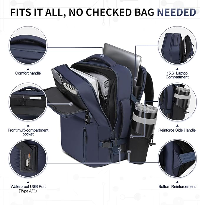 Business Travel Carry on Backpack, Lay Flat Luggage Style Bag with USB C & A, 16-inch Suitcase Capacity, Airline Approved, Gray