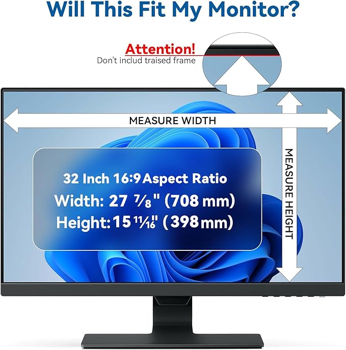 [2-Pack] 32 Inch Computer Privacy Screen Filter for 16:9 Widescreen Monitor, IPROKKO Removable 32in Anti Blue Light Glare Privacy Shield, Anti Spy Security Protector for Hp Dell Asus Acer Samsung View