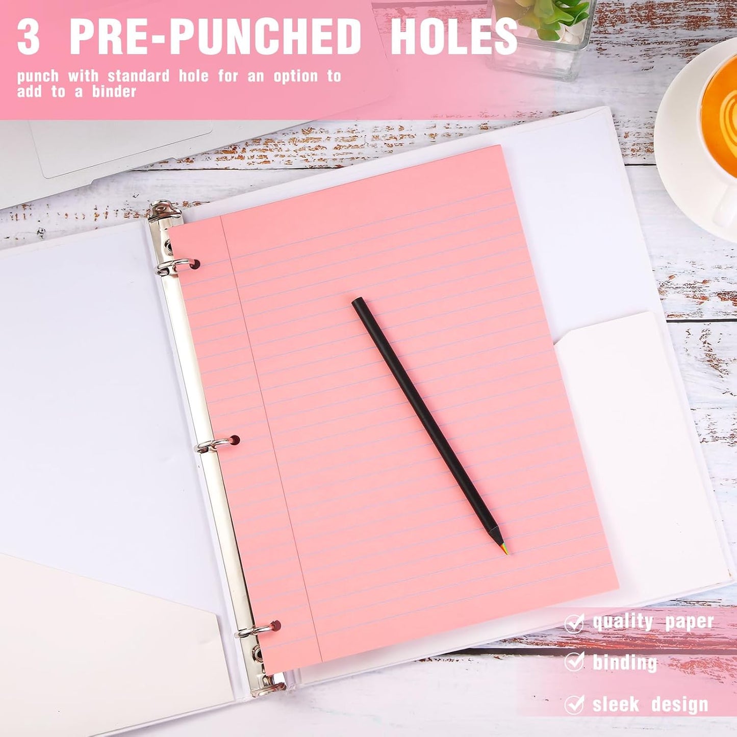 PerKoop 600 Sheets Colored Loose Leaf Paper 8.5" x 11" college ruled Lined 3 Hole Punched notebook Filler Paper for 3 Ring Binders Office School Supplies (Fantasy Color)