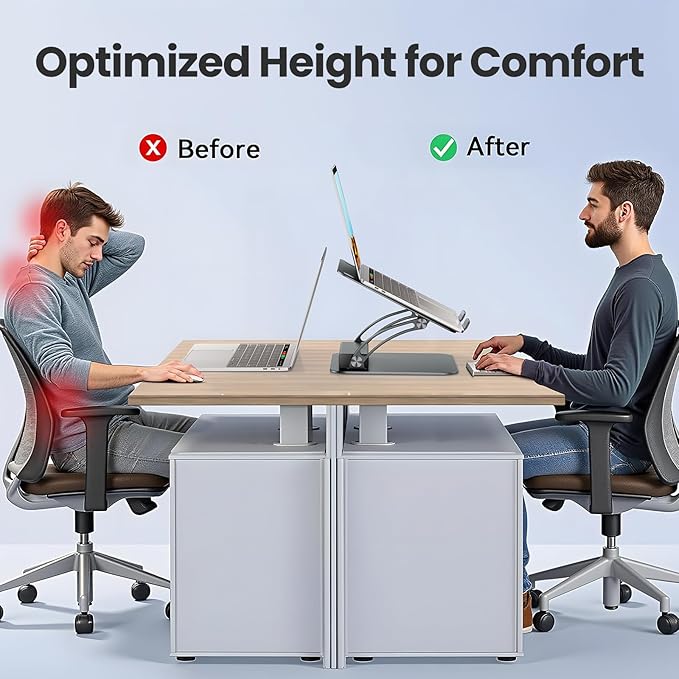 tounee Laptop Stand with Detachable USB-C Hub, 100W PD Charging, 4K@60Hz HDMI, 3 USB Ports, Ergonomic Laptop Holder Docking Station for 10-17" Laptops, MacBook & More - Gray