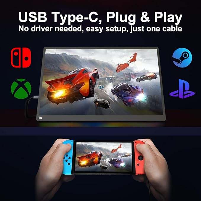 2.5K 100Hz Portable Monitor Touchscreen, 15.6'' QHD 2880x1620 300 Nits 100% sRGB IPS Gaming Monitor w/VESA HDR FreeSync Eye Care USB-C HDMI External Second Screen for Laptop PC Phone Switch PS5 Xbox